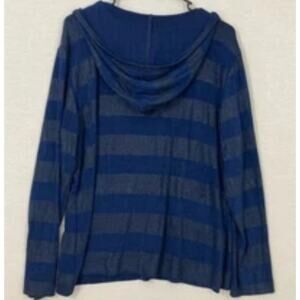 Chico's 3 chicos XL Travelers Blue athletica Striped Knit Hoodie Long Sleeve NWT